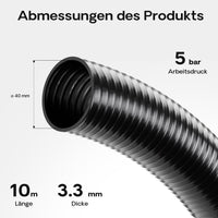 Tubo spiralato per aspirazione, nero, da 10m in PVC D40mm 610g/m per pompe laghetti