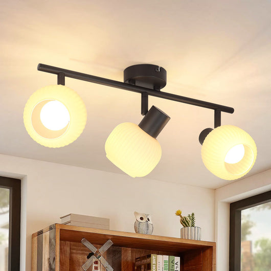 ZMH Faretto da soffitto a 3 luci Lampada da soffitto vintage in vetro nero E14 per soggiorno