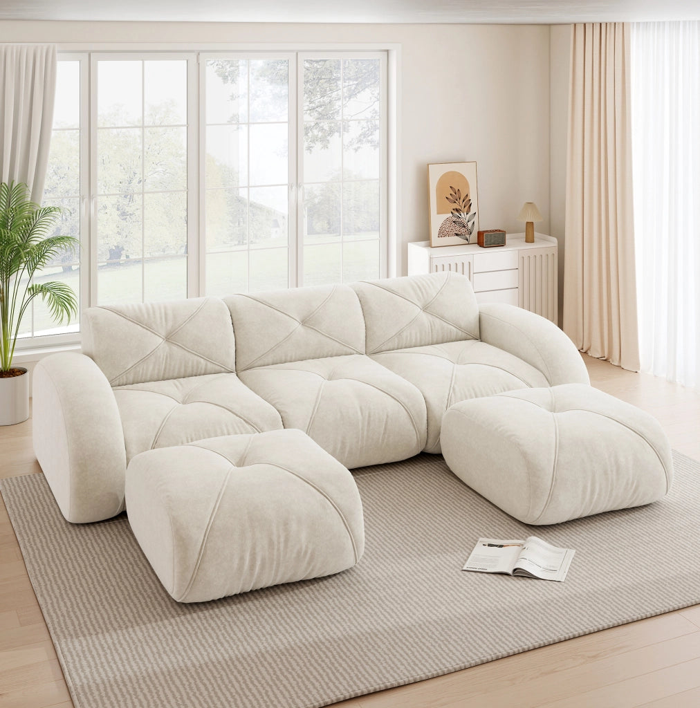 Divano modulare senza struttura in ciniglia; beige chiaro