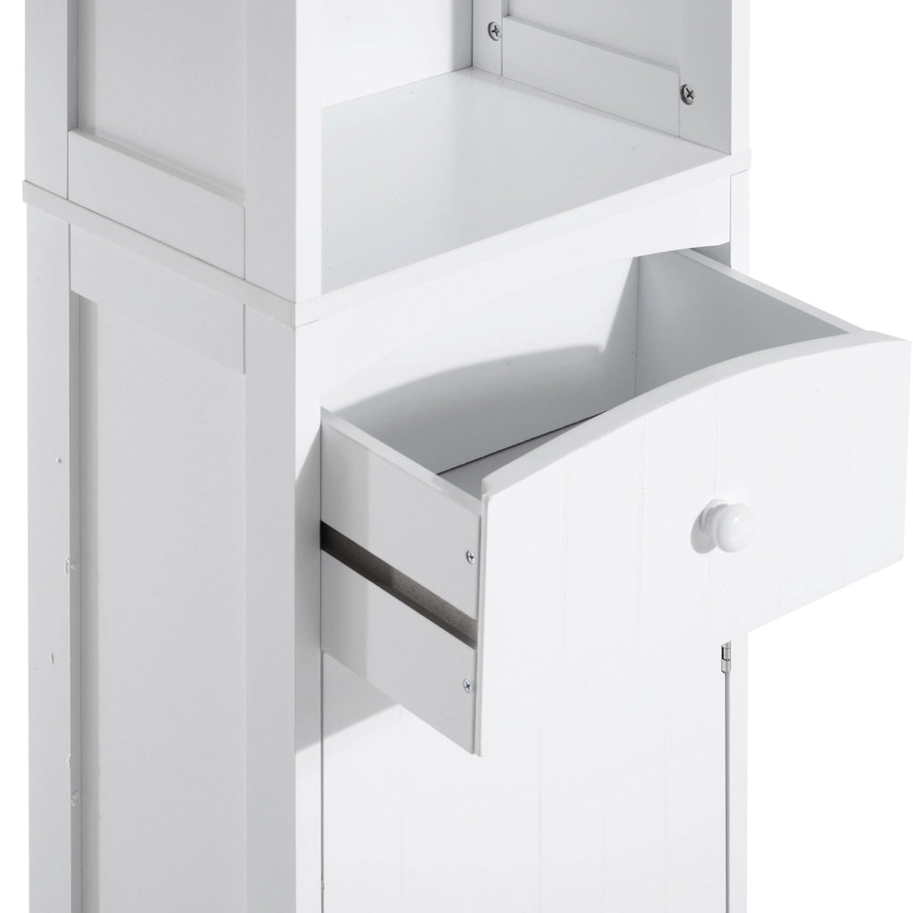 EasyComfort Mobiletto a Colonna Bagno Salvaspazio in MDF Bianco, Armadietto Bagno Multifunzione per Camera con 3 Ripiani 34x24x170cm