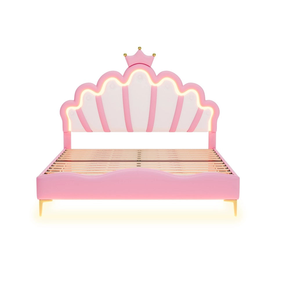 Letto Matrimoniale Imbottito con LED ¨C MINIMAL ¨C Similpelle Rosa 140x200