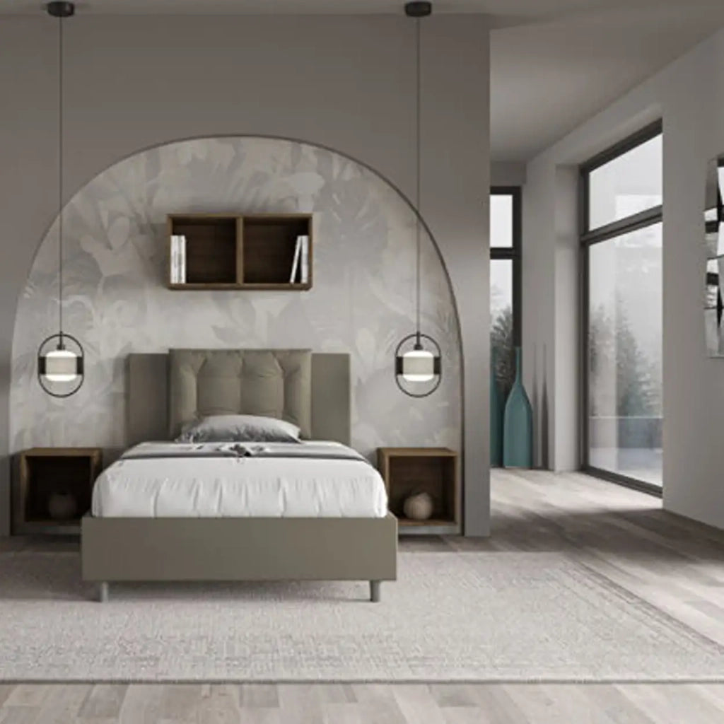 Letto una piazza e mezza contenitore imbottito 120x190 similpelle cappuccino Annalisa