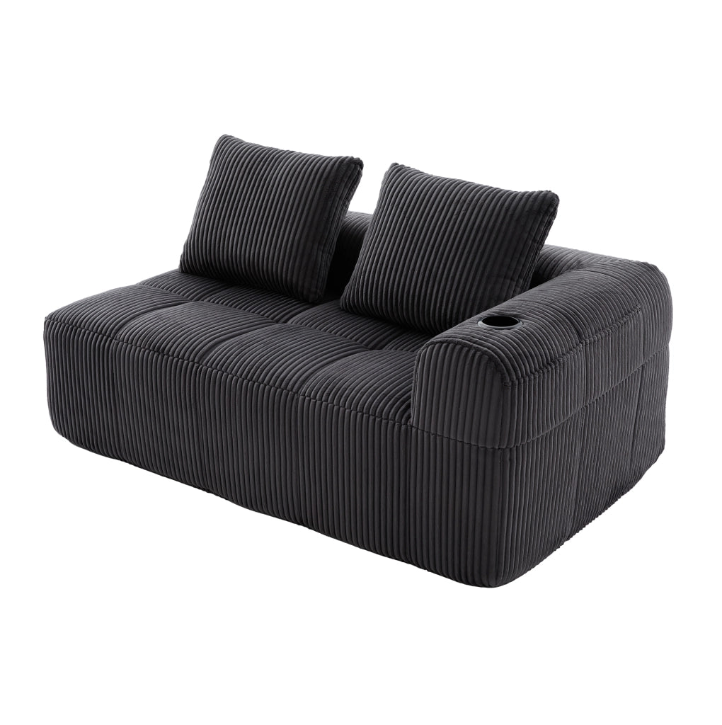 Divano a 2 posti in tessuto corduroy grigio scuro 158x93x61 cm con tasche laterali e portabicchieri