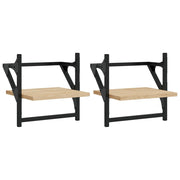2 pz Mensole a Parete | Scaffale Parete | Ripiano a parete con Aste Rovere Sonoma 30x25x30 cm