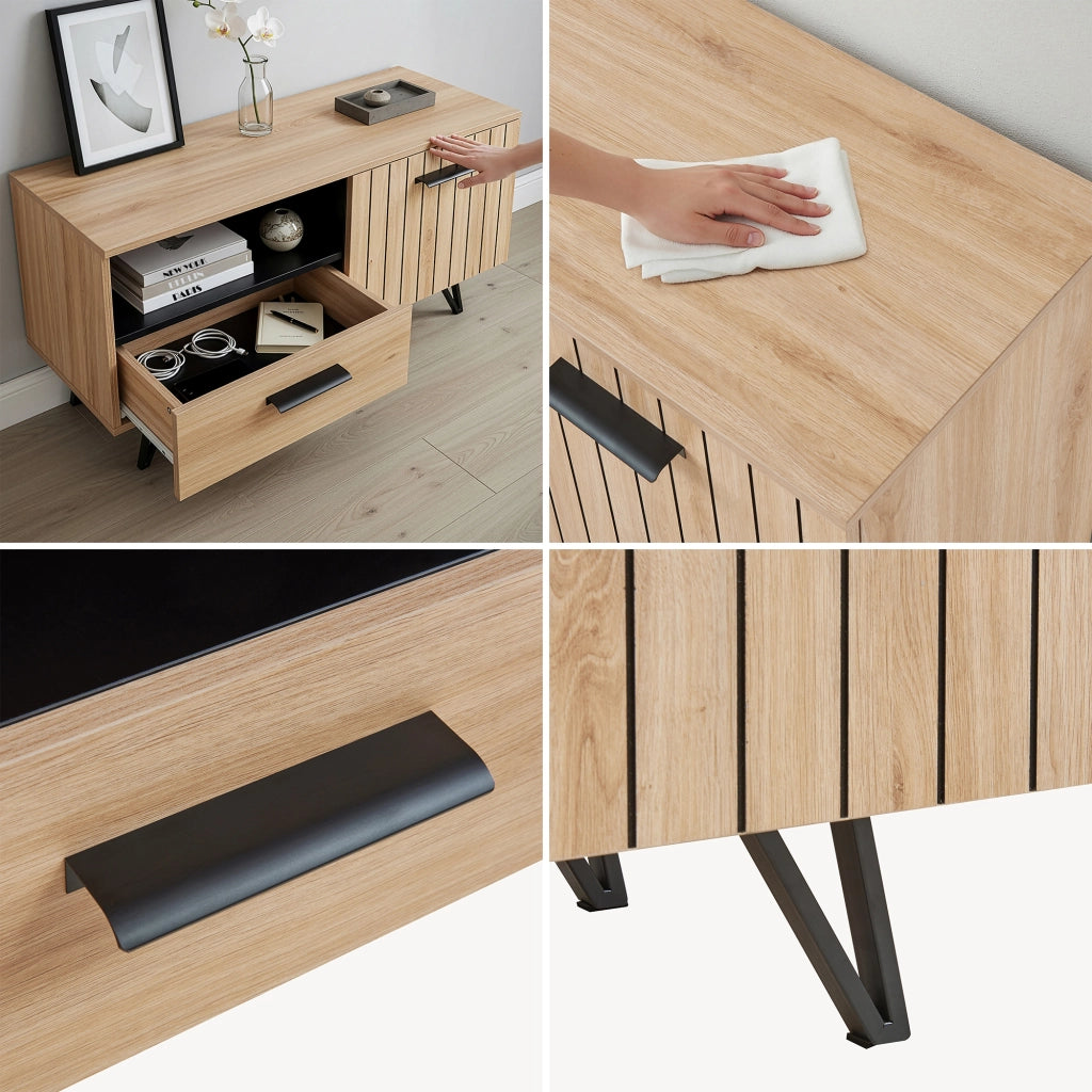 Mobile Porta TV Noppen ad Anta con Cassetto 100 x 38 x 49 cm - Effetto Rovere [en.casa]