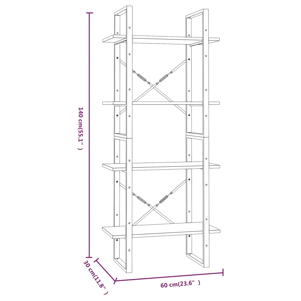 Libreria 4 Ripiani-Scaffale per Libri-Mobile di Stoccaggio Grigio Sonoma 60x30x140 cm Legno Multistrato