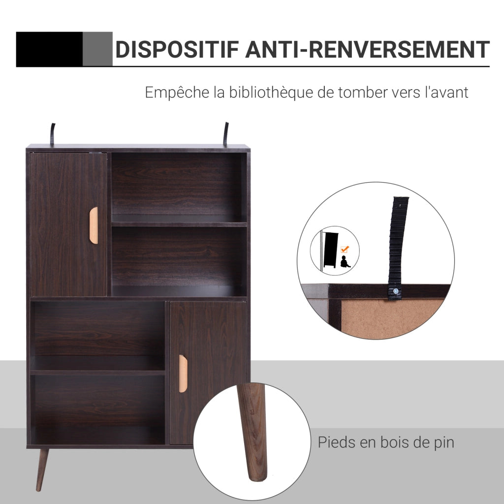 Libreria con ante e ripiani ¨C Zephmum ¨C 80x24x123 cm in legno massello weng¨¦