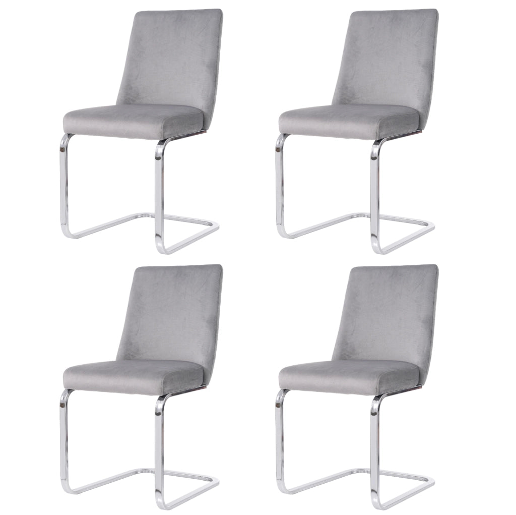 Set di 4 sedie da pranzo in velluto grigio con gambe argento