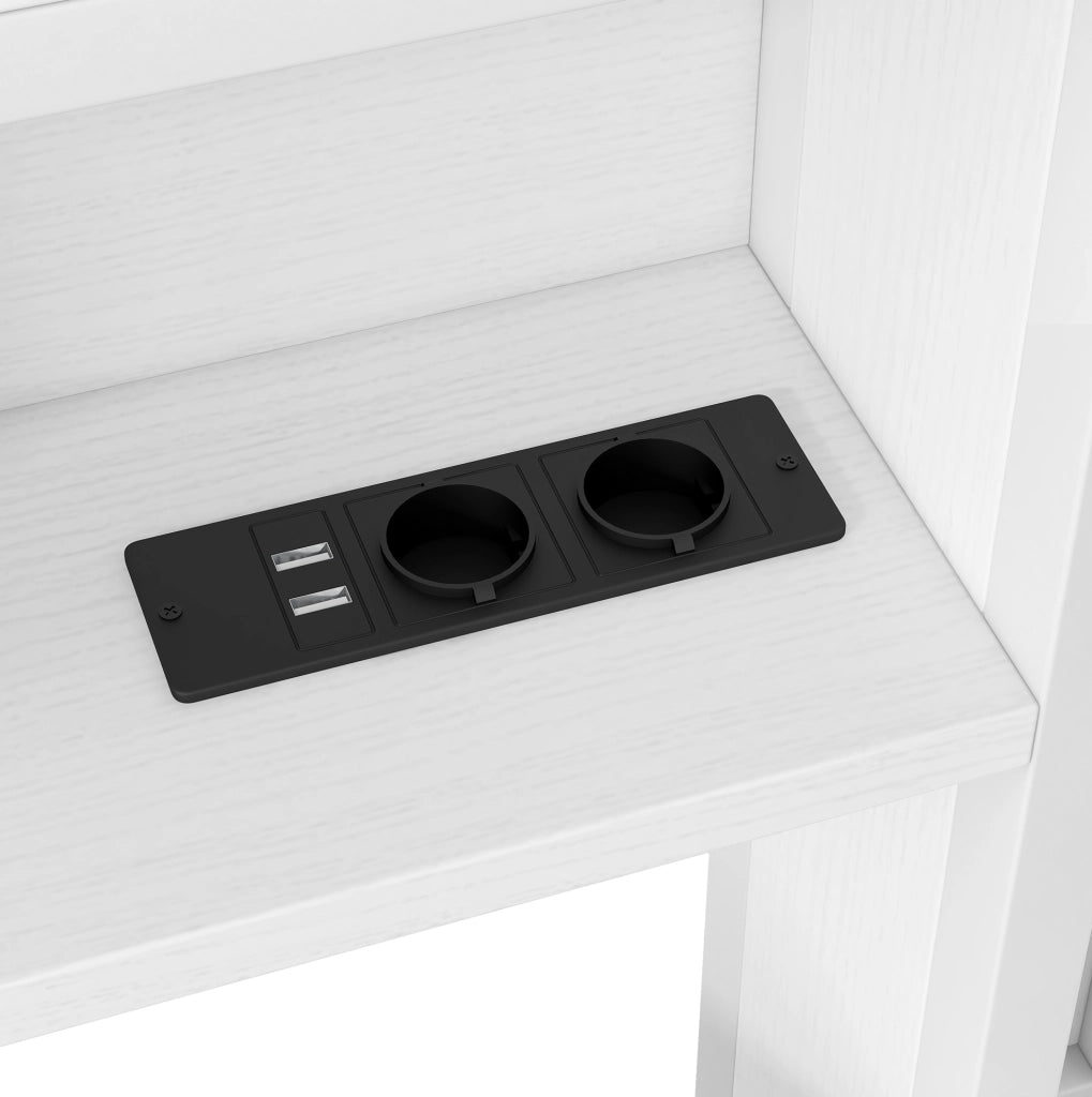 Letto 90x200 cm con letto estraibile; vani portaoggetti; LED e USB in metallo e MDF bianco