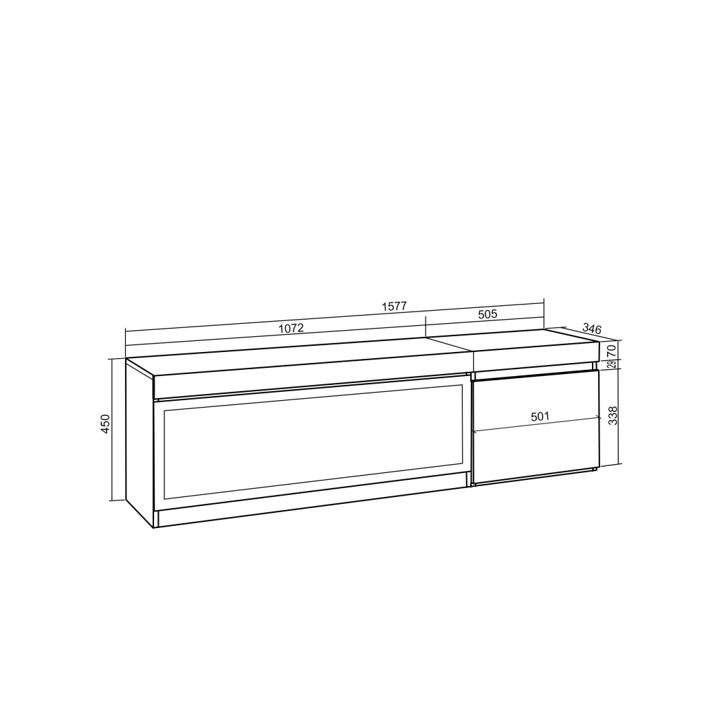 Mobile TV Soggiorno, 158x35x45cm, Per TV fino a 65", Camino elettrico XXL, grigio cemento RF3237