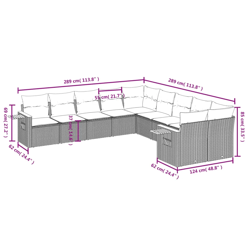 Set Divano da Giardino 10 pz con Cuscini Beige in Polyrattan 3227193