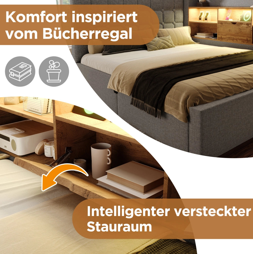 Letto imbottito con letto estraibile, LED e USB