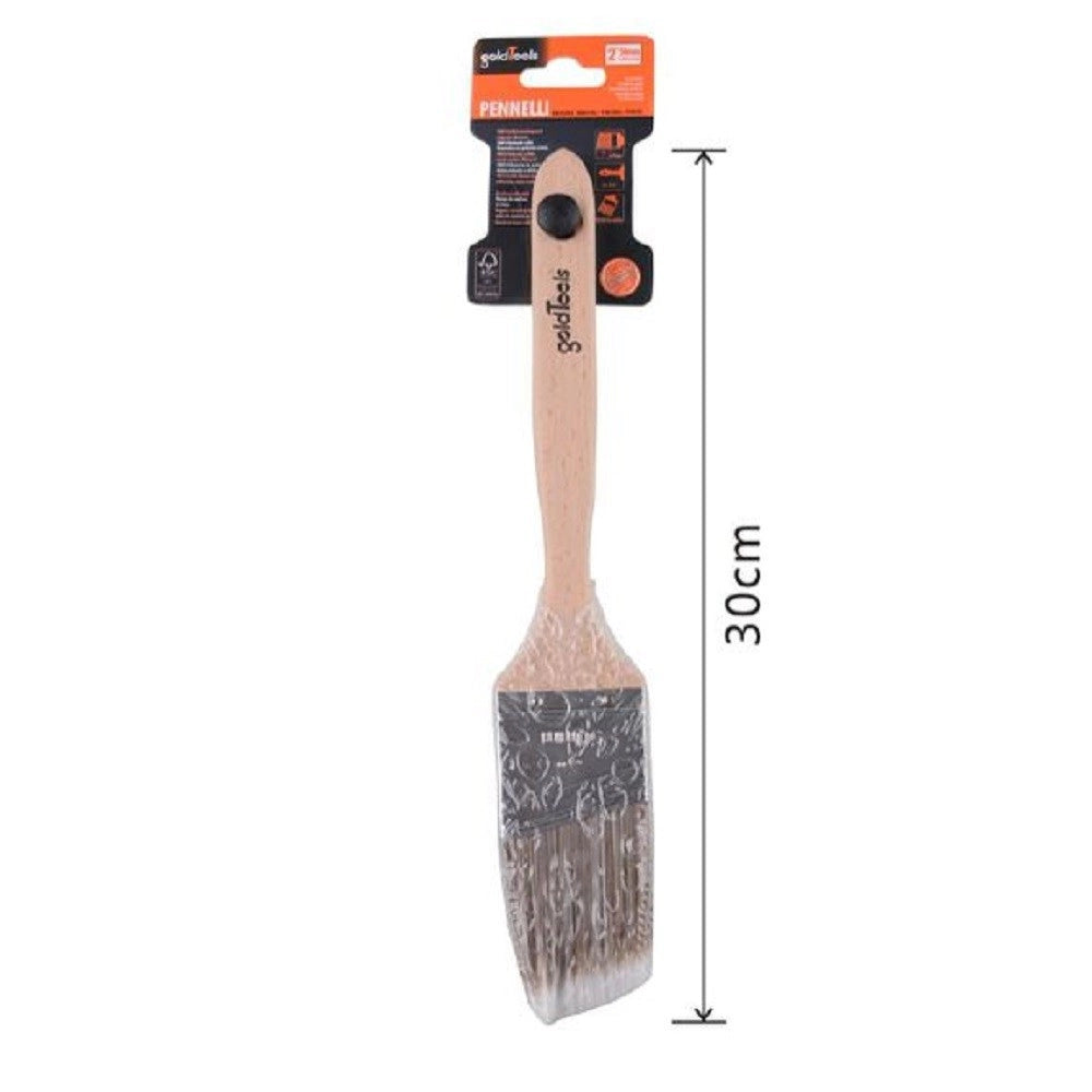 Trade Shop - Pennello Piatto 30cm Obliquo Con Manico In Legno Setole Lunghe Da Pittura 90212 -