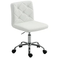 Sedia da Ufficio Regolabile con Rivestimento a Bottoni, in Pelle PU, Schiuma e Acciaio, 44x50x78-88 cm, Bianco