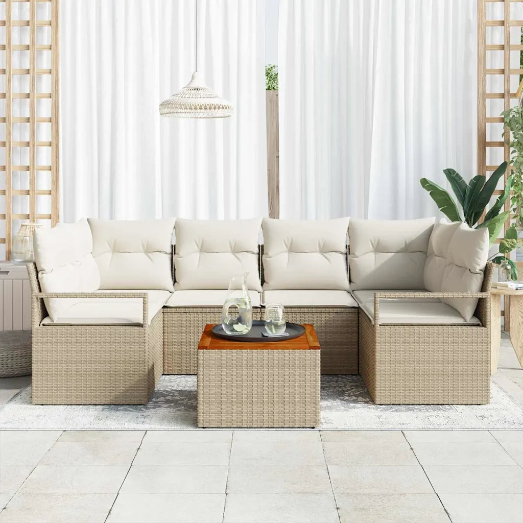 Set Divano da Giardino con cuscino 7 pcs Beige polyrattan