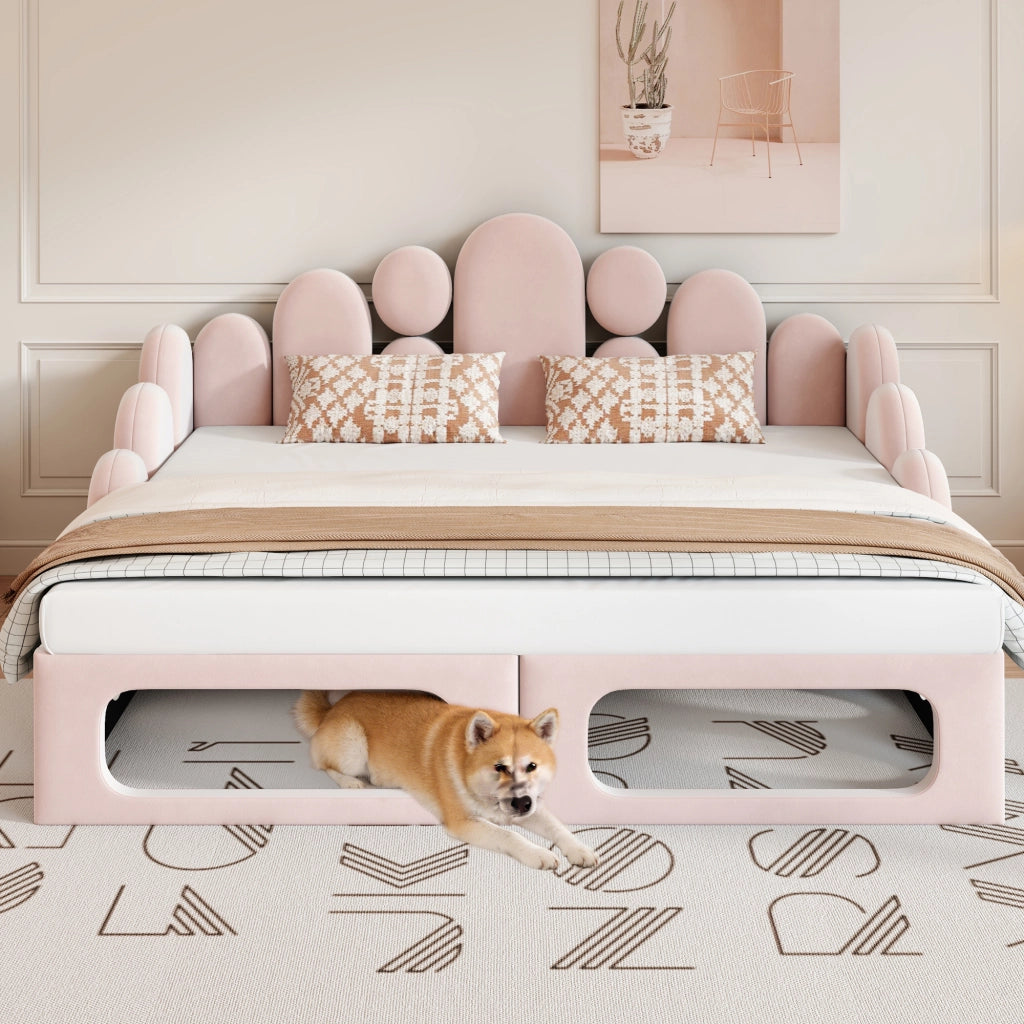LETTO SOFA 180x200 cm In Velluto Rosa con letto per animali domestici