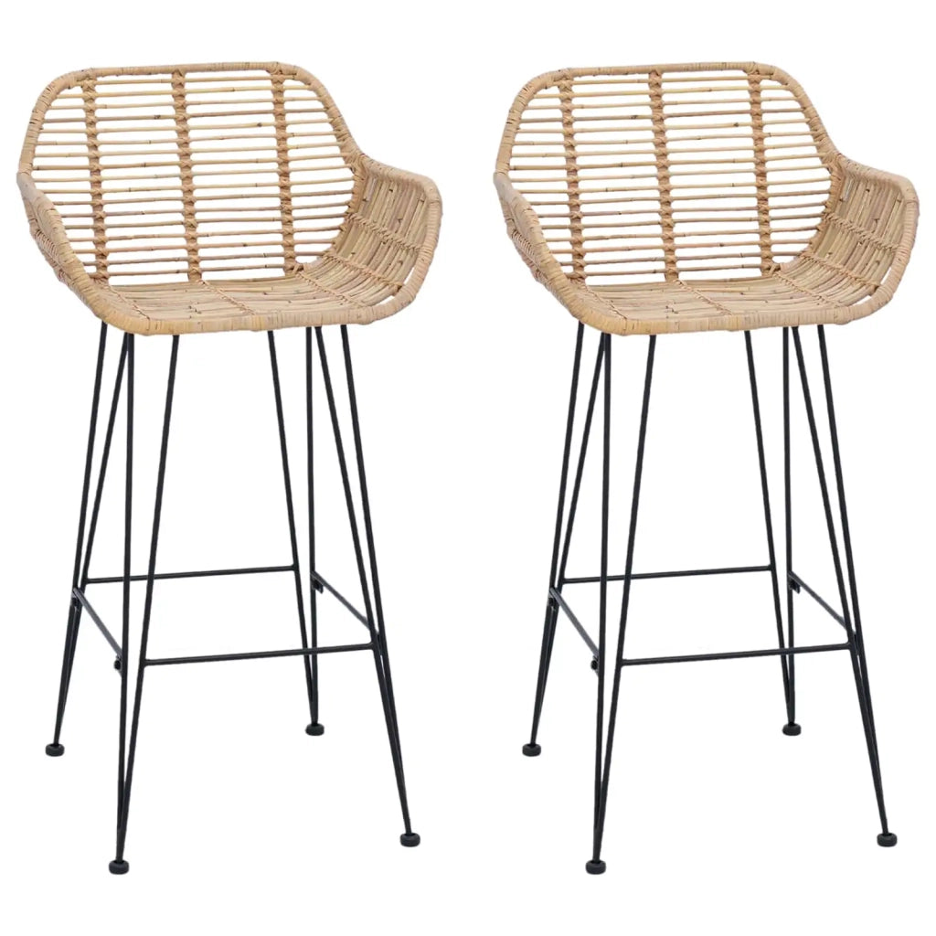 Sedia da Bar 2 pcs Naturale 55 x 52 x 92 cm Rattan e Ferro 42011552