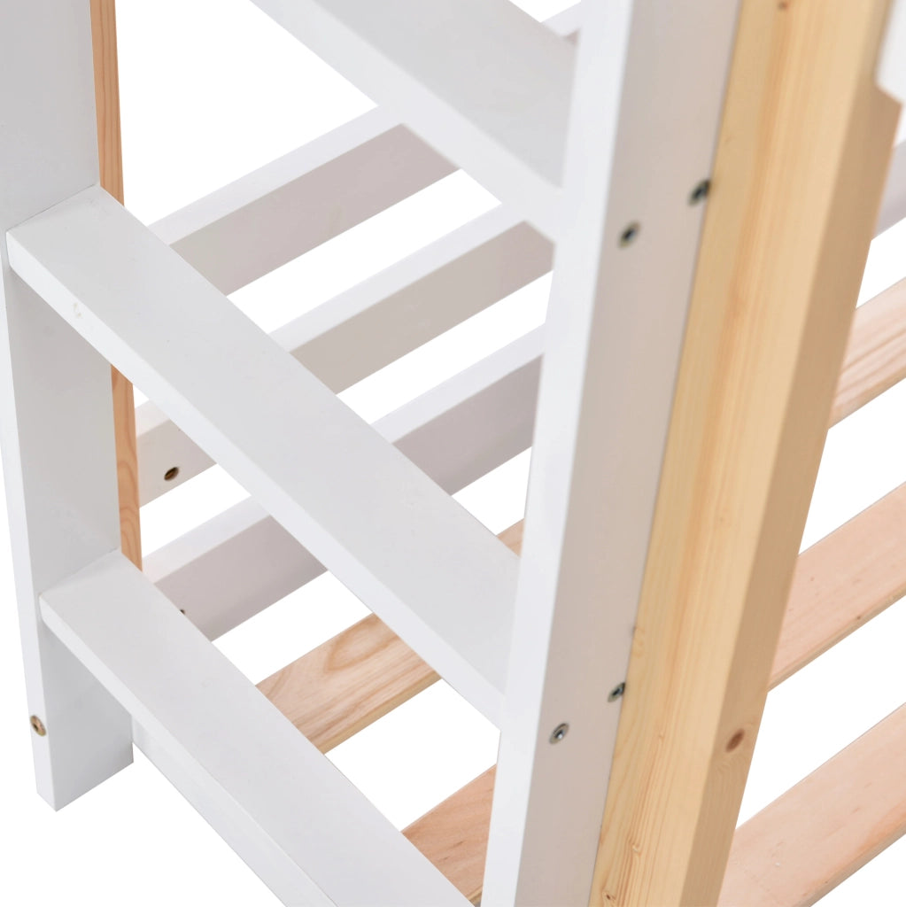 Letto a soppalco per bambini 90x200 cm con scivolo e scala; legno bianco