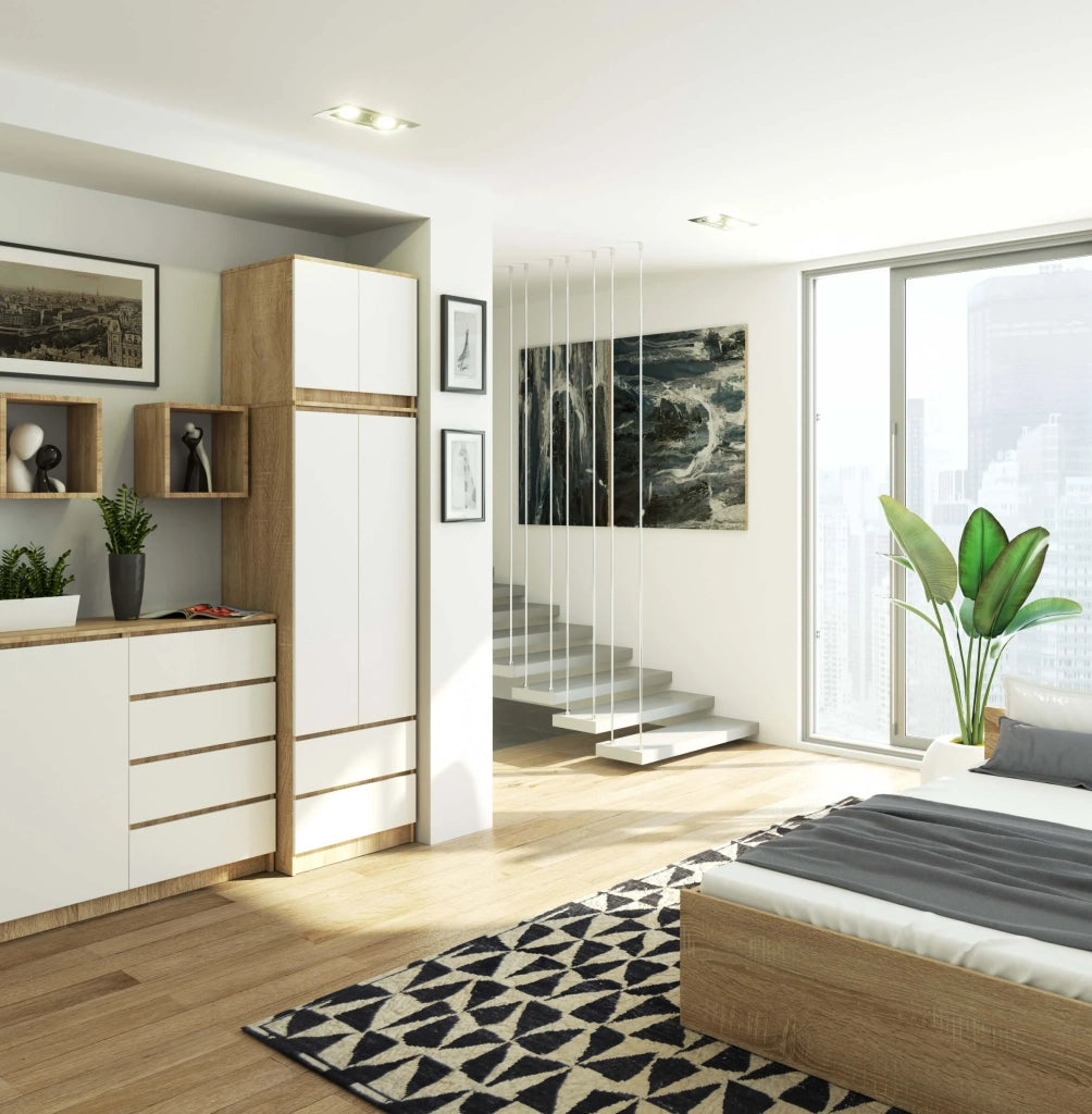 Armadio AKORD S60 con sopralzo Sonoma Quercia 60 cm 2 ante 2 cassetti inserto frontale Bianco 60x51x234 cm