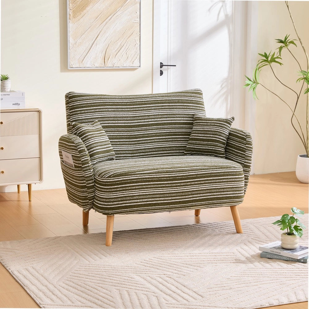 Divano 2 posti ¨C Minimal ¨C Tessuto grigio chiaro imbottito con braccioli e cuscini