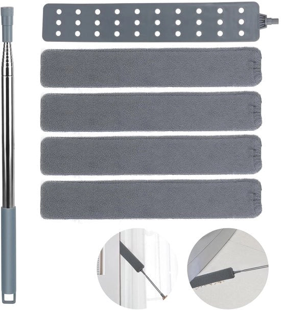 Stoffa Telescopica Limpida, Stoffa Telescopica Acciaio con Quattro Set di Pennelli di Stoffa Interchangeabili, Manico in Acciaio Inox Estensibile fino a 250cm, Pulizia per Auto, Angoli e Mobili