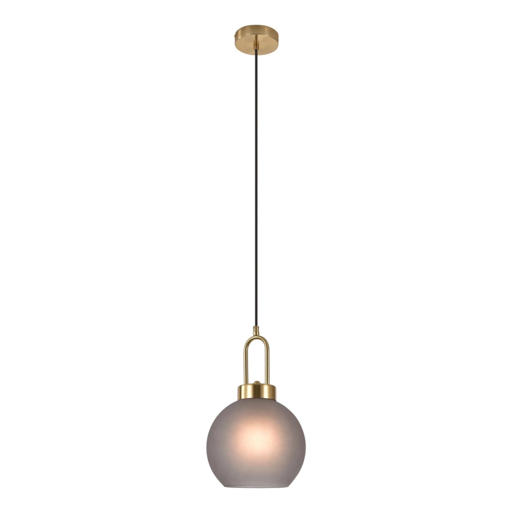 Lampada a sospensione Luton — vetro fumé opaco e ottone, sfera ø 20 cm