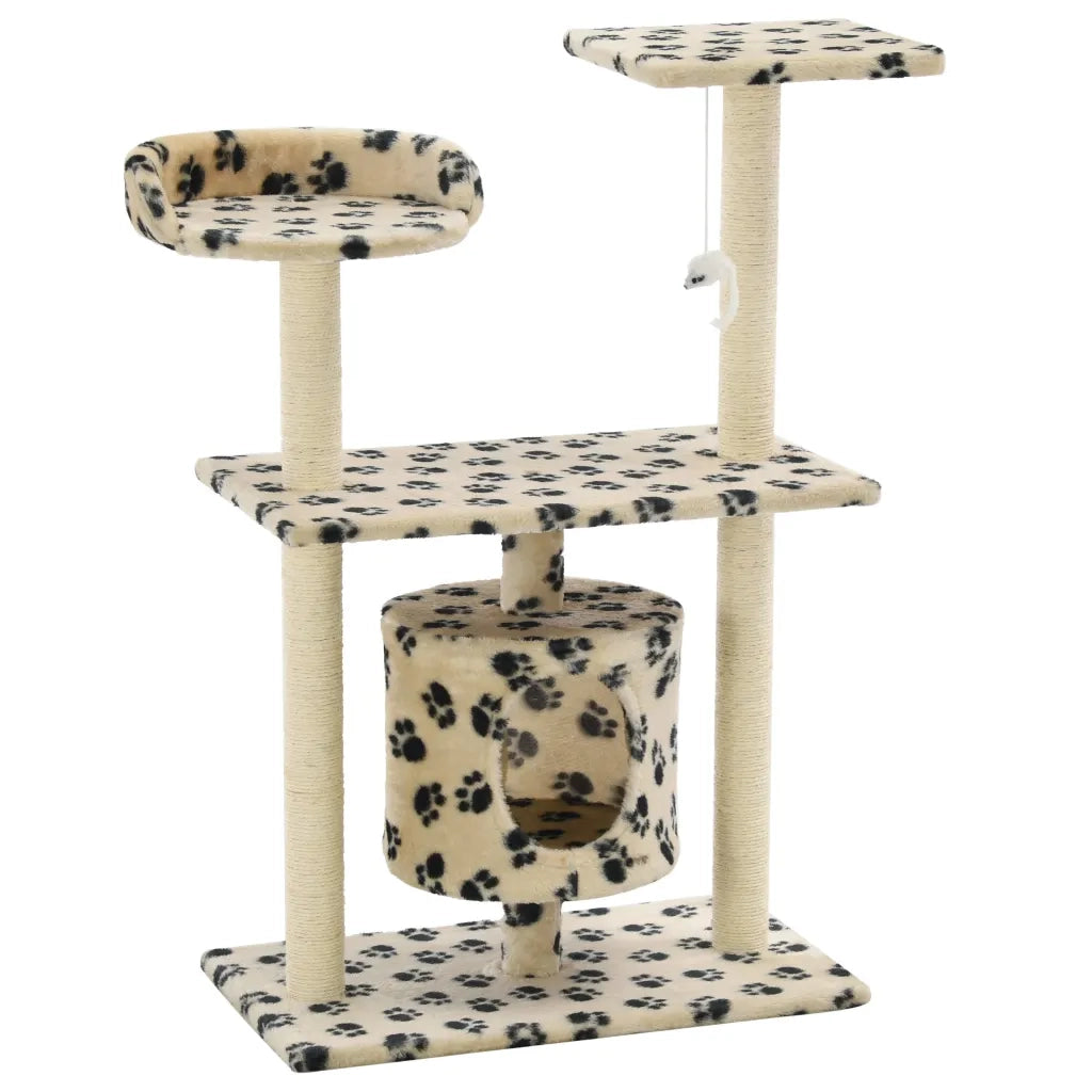 Albero per Gatti e Tiragraffi Sisal 95 cm Zampe Stampate Beige 170515