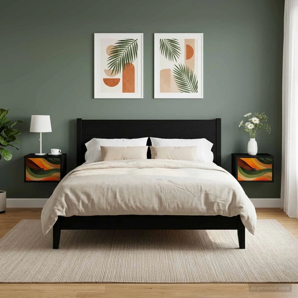 Mobiletto da comodino a parete BONN 2 pz Rovere Nero 8007480