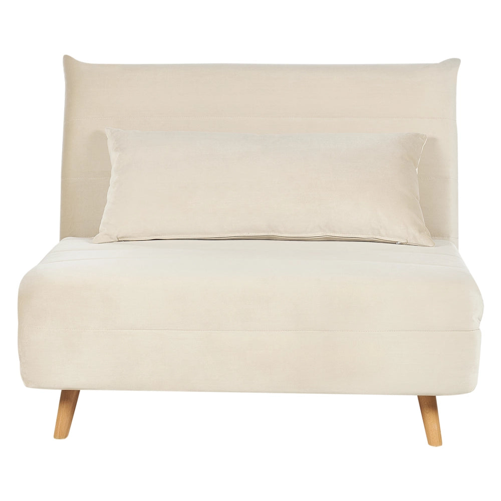 Divano letto piccolo in velluto beige chiaro 1 posto letto pieghevole senza braccioli scandinavo