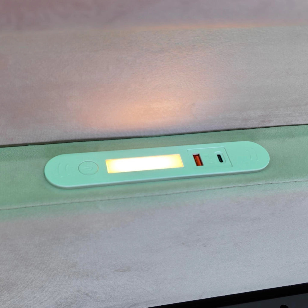 Letto imbottito per bambini 90x200 cm con LED, USB e vano idraulico grigio