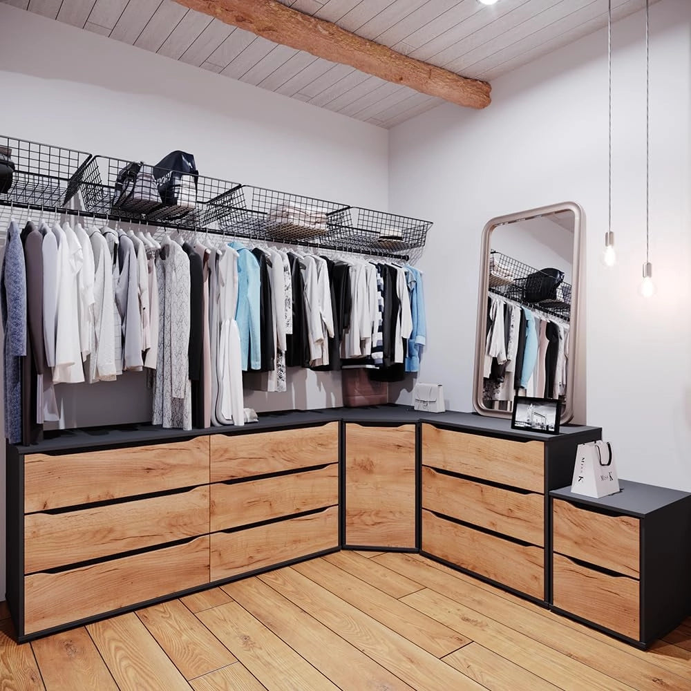 Credenza Ruben, Quercia dorata, 78 x 76.6 cm con porte, adatto per la conservazione di abbigliamento e tessuti