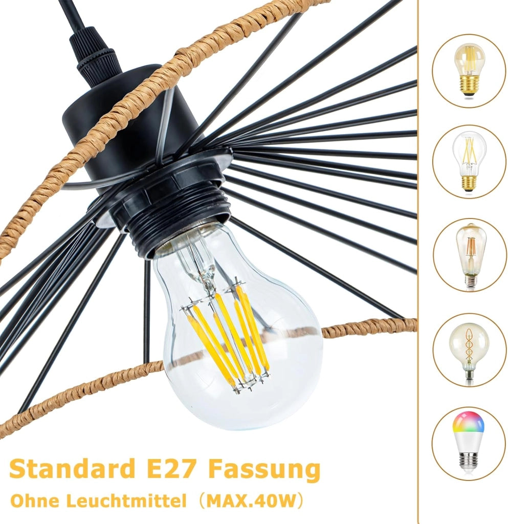 Lampada a sospensione ZMH vintage a 1 fiamma E27 nera per sala da pranzo lampadina non inclusa