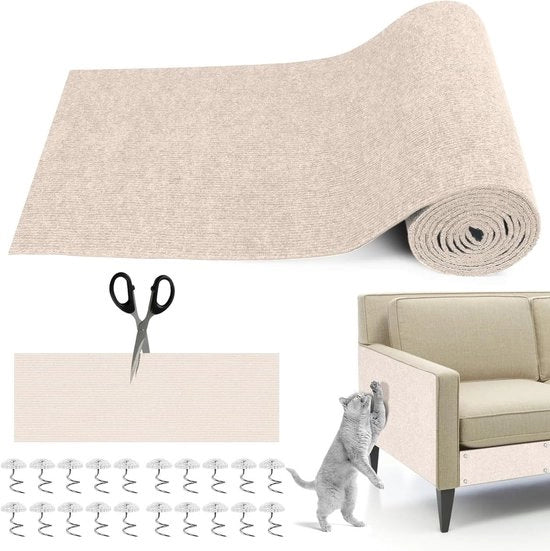 Krasprotezione autoadesiva per divano - 300 cm x 40 cm - Protezione per gatti con viti - Beige