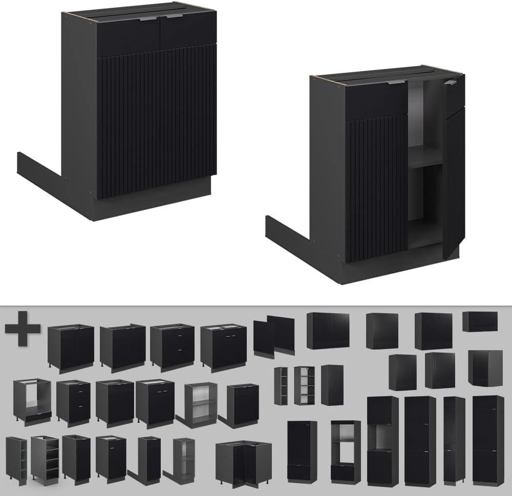 Isola cucina Fame-Line, Nero a righe, 60 cm senza piano di lavoro
