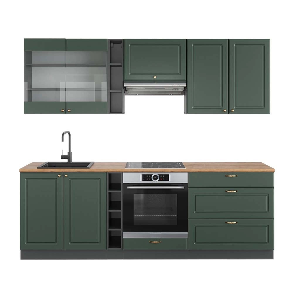 Cucina componibile Fame-Line Verde-oro rustico/Antracite 235 cm, PL Rovere Vicco