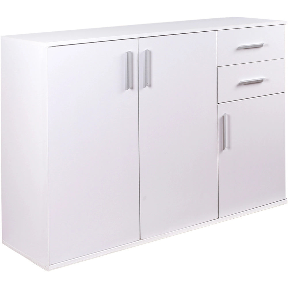 Mobile Cassettiera Moderna 3 Porte 2 Cassetti Design Minimal Bianco 120cm