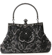 Borsa da sera con decorazioni floreali e pailletti in cristallo (Nero)