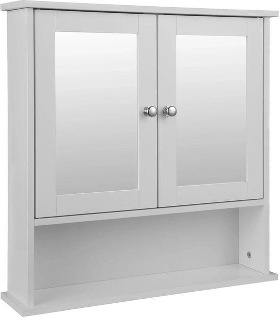 Cassettiere da bagno - Mobile per il bagno - Con pannelli - Specchio - Porte a battente - Appendibile - Fissaggio alla parete - Bianco - 56 x 13 x 58,3 cm
