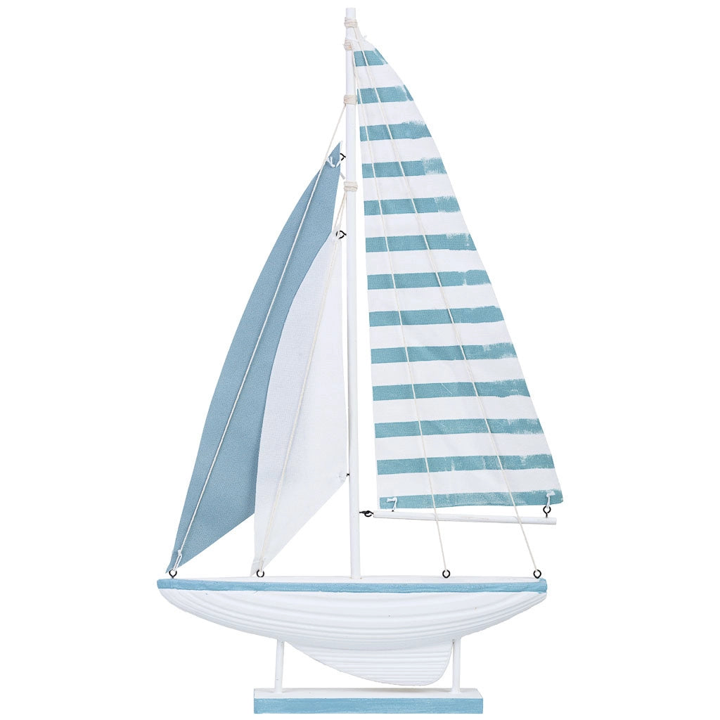 Figura decorativa a forma di barca in legno blu 31x5x56h cm