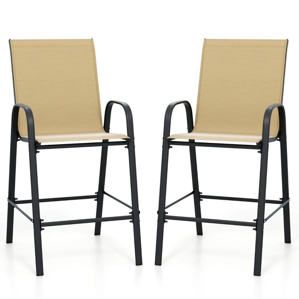 Set di 2 sgabelli da bar da esterno con seduta allargata e poggiapiedi, Sgabelli alti da patio per terrazza e piscina Beige-Sgabelli da bar