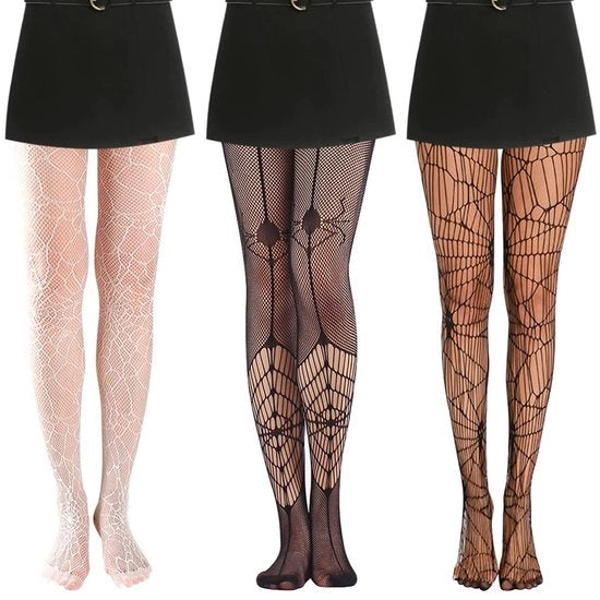 Calze Halloween - 3 Paia - Altezza Alta - Disegno Ragno - Nylon/Elastan - Unico Misura Adatto a Tutti - Calze