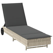 Lettino Prendisole | Sdraio da giardino | Lettino da sole con Ruote e Cuscino Polyrattan Grigio Chiaro
