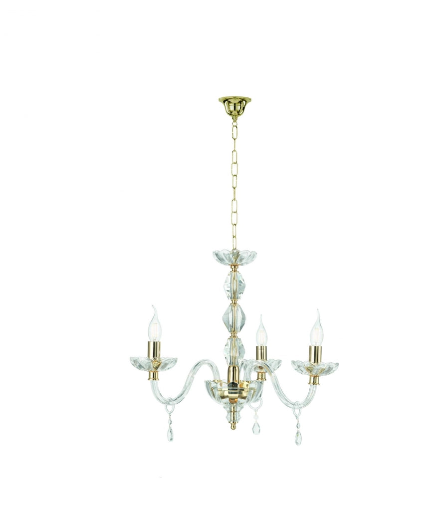 LAMPADARIO BRIGIDA 3 LUCI CRISTALLO E ORO ATTACCO E14 D.70CM