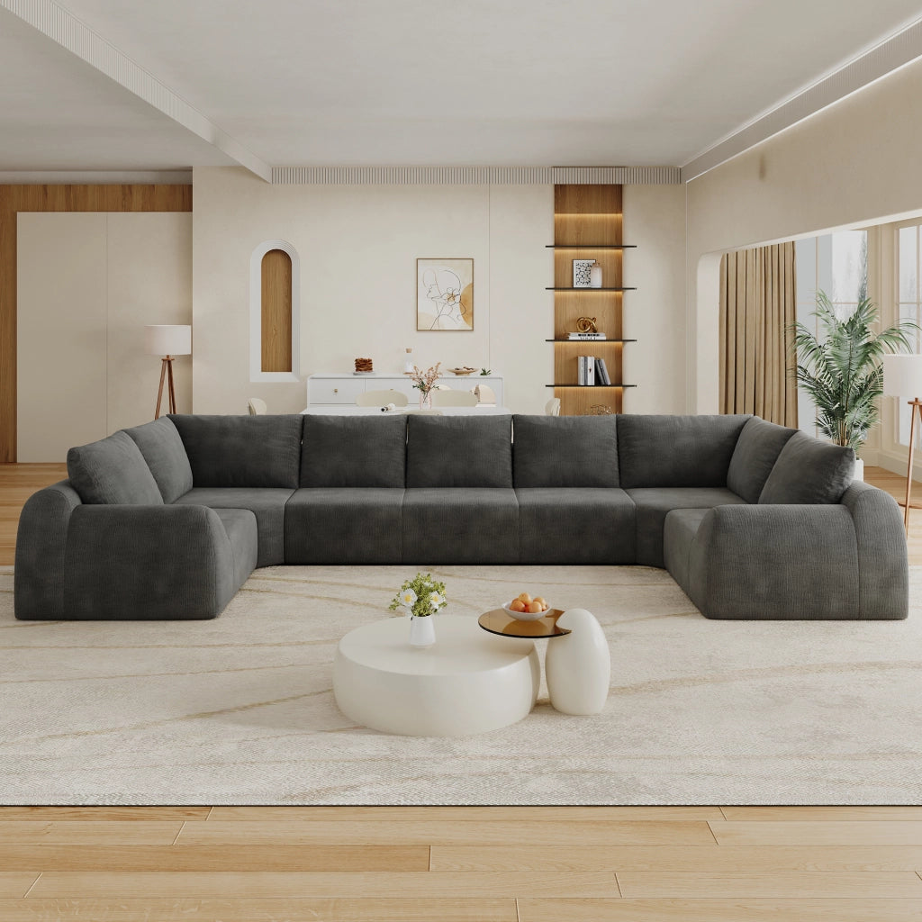 Divano modulare a U - in schiuma ad alta elasticità e tessuto chenille - grigio scuro