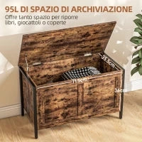 Cassapanca in Legno da 95L Stile Industriale con Coperchio e Cerniera di Sicurezza, 80x40x49cm, Marrone