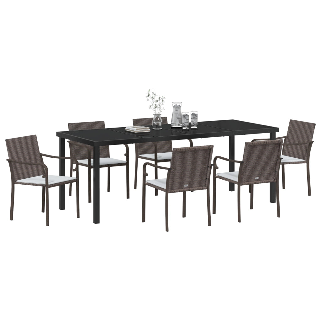 Set da Pranzo da Giardino 7 Pezzi con Cuscini Marroni in Polyrattan di