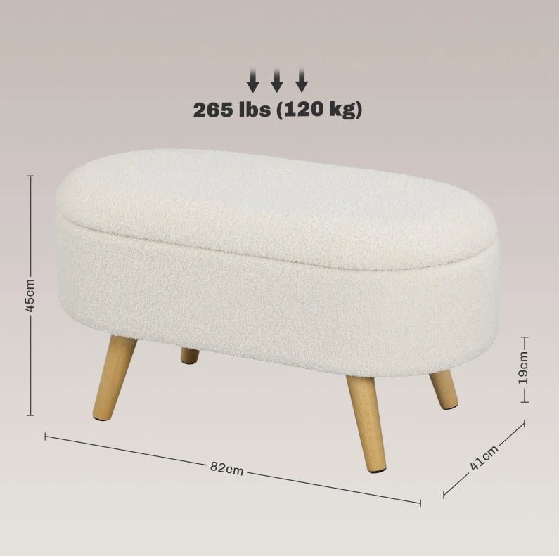 Panca contenitore imbottita bianca 82 x 41 x 45 cm