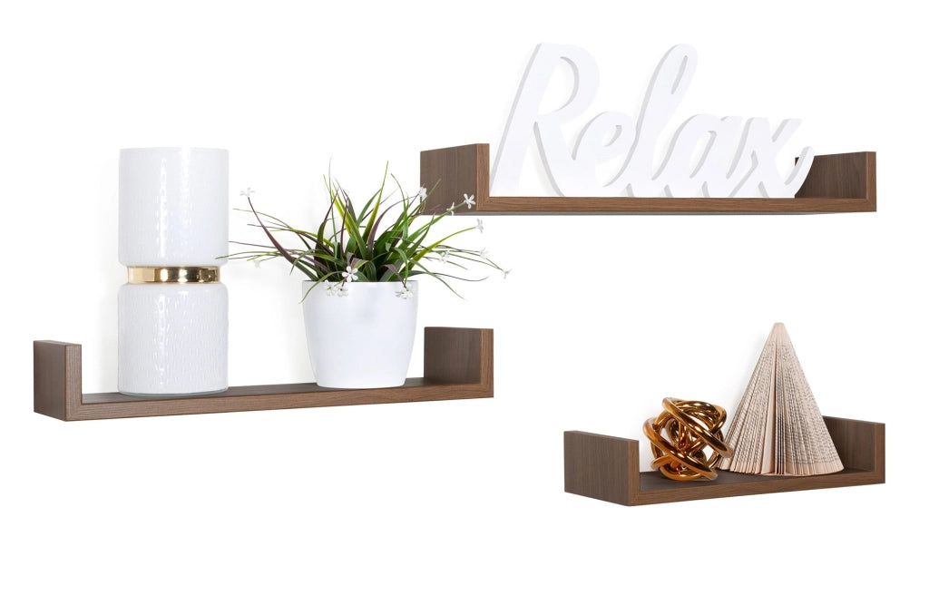 Set 3 Mensole da Parete 60-50-40x15,5x8 cm in Fibra di Legno Calamita Rovere Tabacco