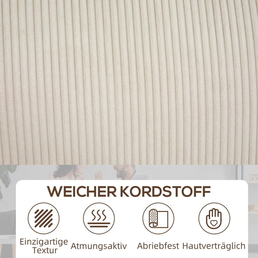 Divano dritto 3 posti con braccioli cuscini e seduta a molle in poliestere bianco crema 227 × 84 × 87 cm