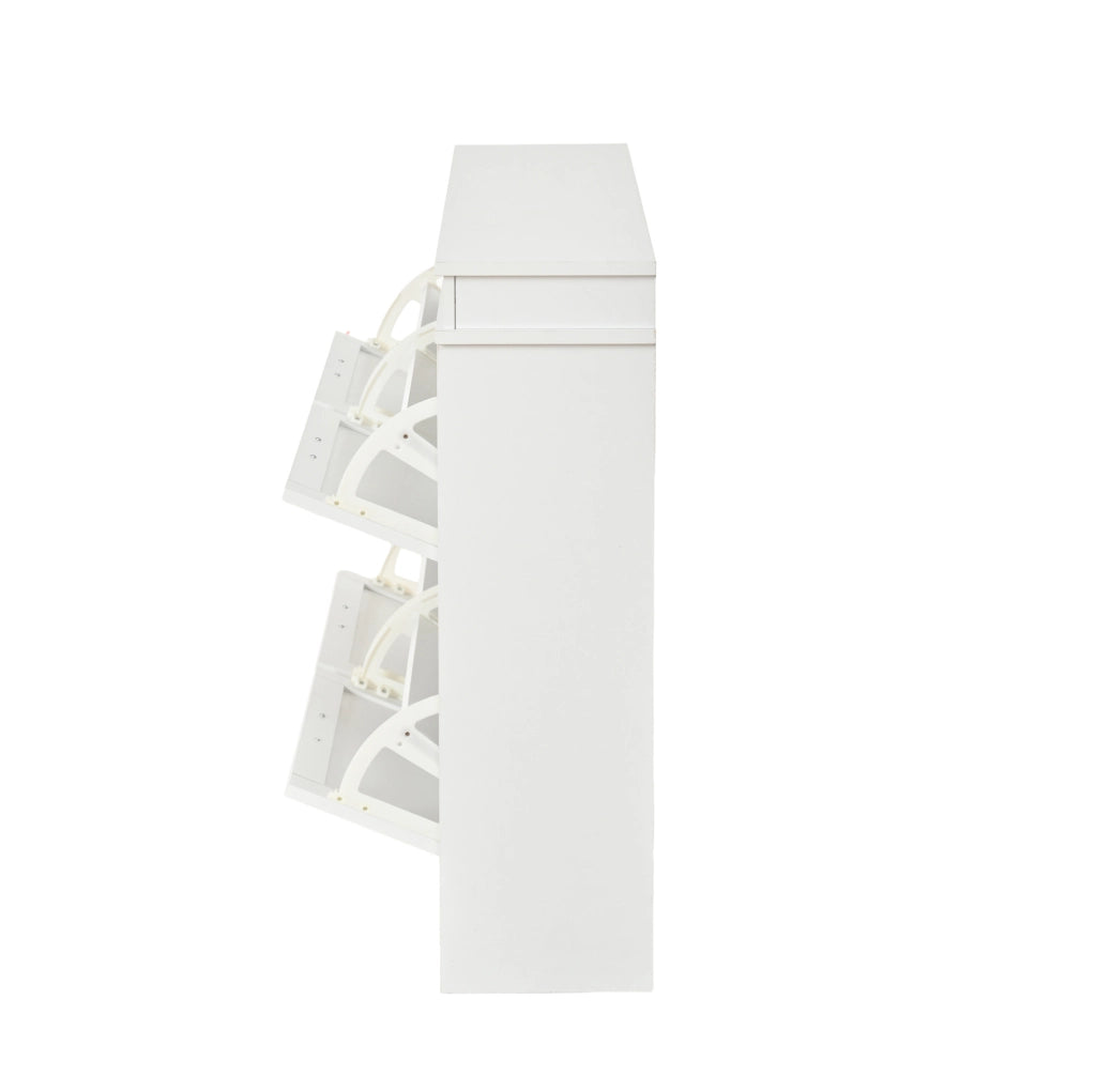Scarpiera sottile in MDF bianca 105x24x83 cm con 4 ante